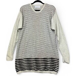 SHIRIN 100% Pure Cashmere Striped V Neck Sweater Made in Scotland Large